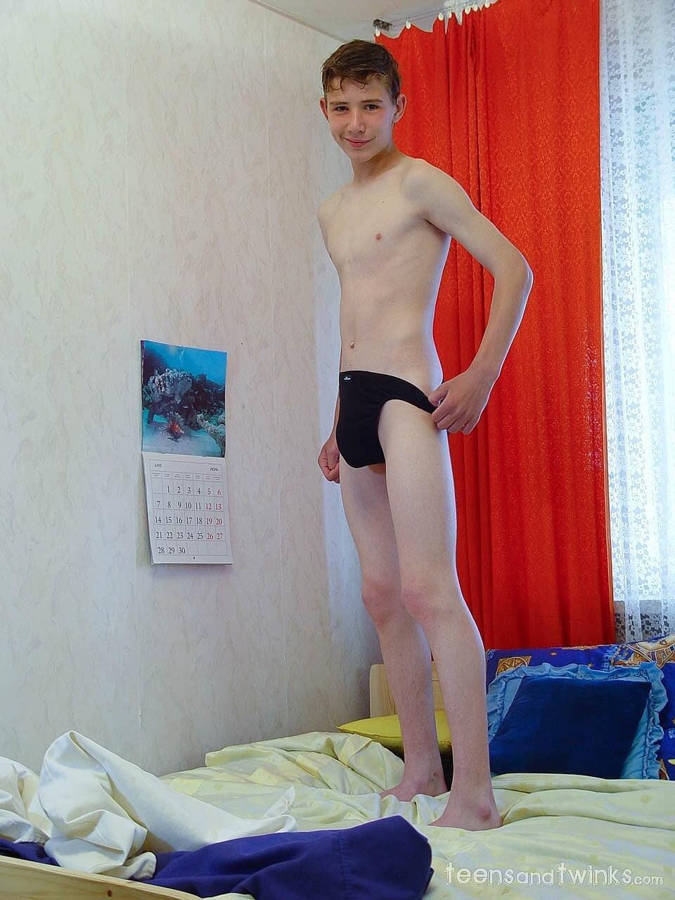 The young, shy Moteijus strips and shows off his slender body.